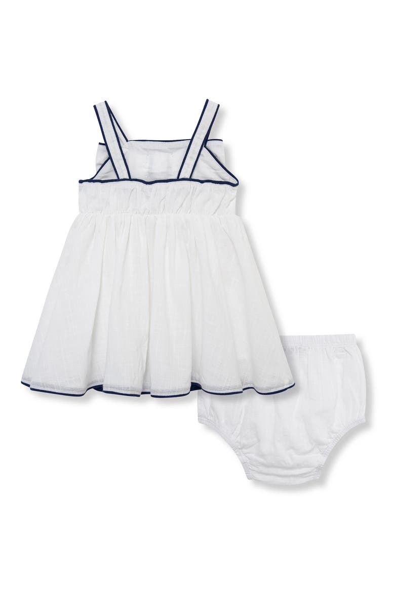 Piped Bow Front Cotton Dress with Bloomers, Alternate, color, WHITE