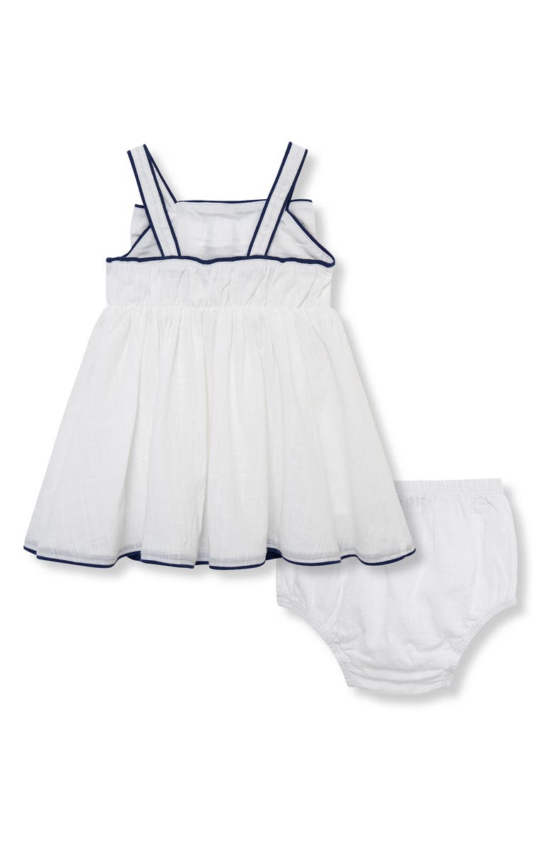 Habitual Kids Piped Bow Front Cotton Dress with Bloomers, Alternate, color, White