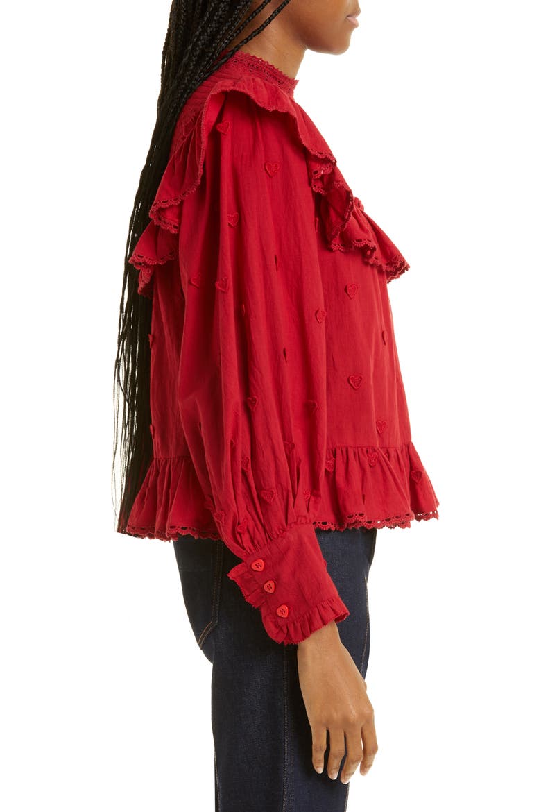 Heart Appliqué Cotton Blouse, Alternate, color, RED