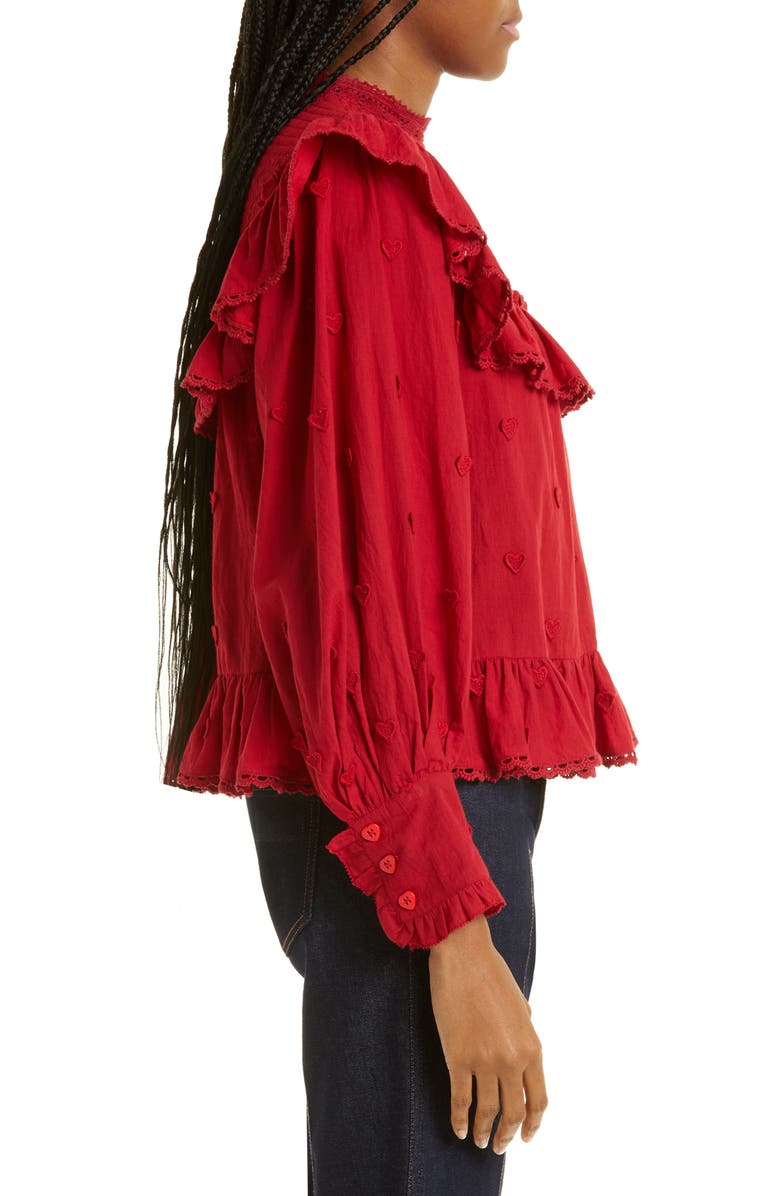 FARM Rio Heart Appliqué Cotton Blouse, Alternate, color, 