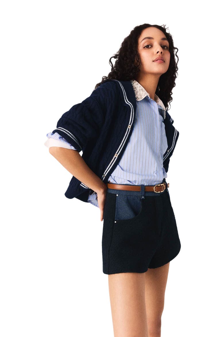 Tweed shorts with denim details, Alternate, color, Navy
