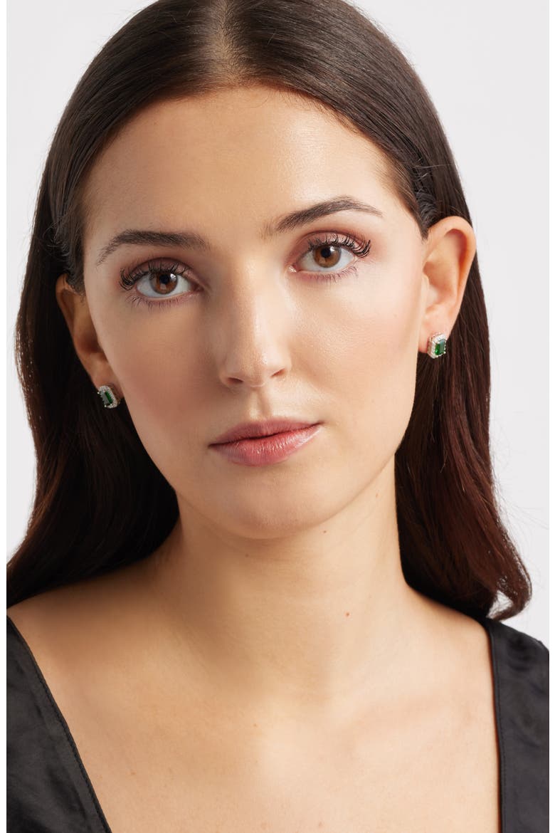 Cubic Zirconia Stud Earrings, Alternate, color, EMERALD- PLATINUM PLATED