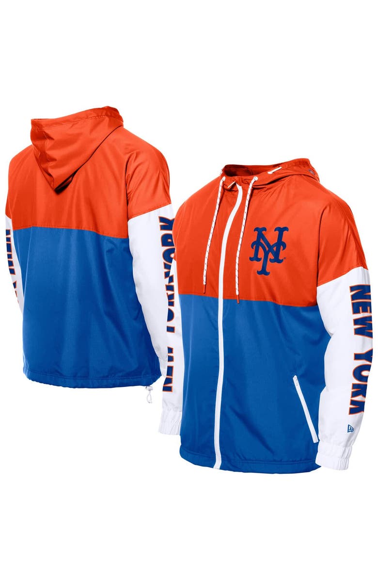 New Era Men's New Era Royal/Orange New York Mets Color Block Full-Zip Hoodie Windbreaker, Alternate, color,