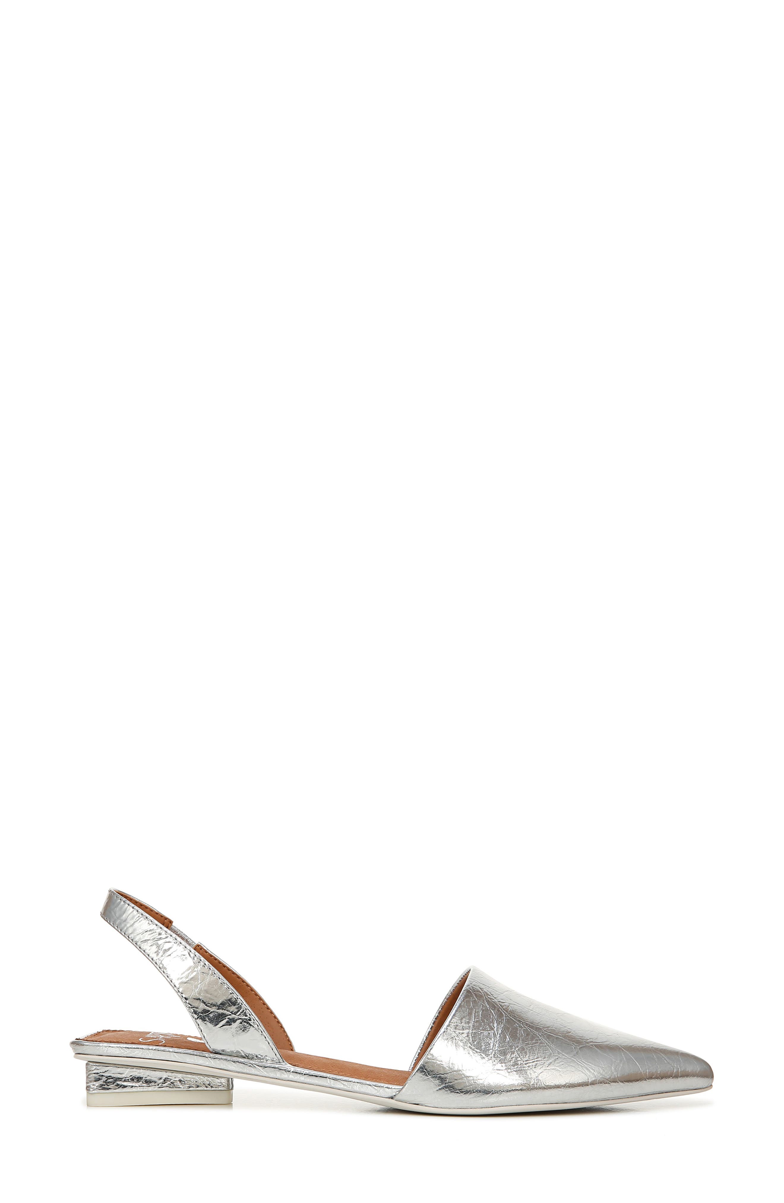 Pointed Toe Slingback Flat, Alternate, color, SILVER LEATHER