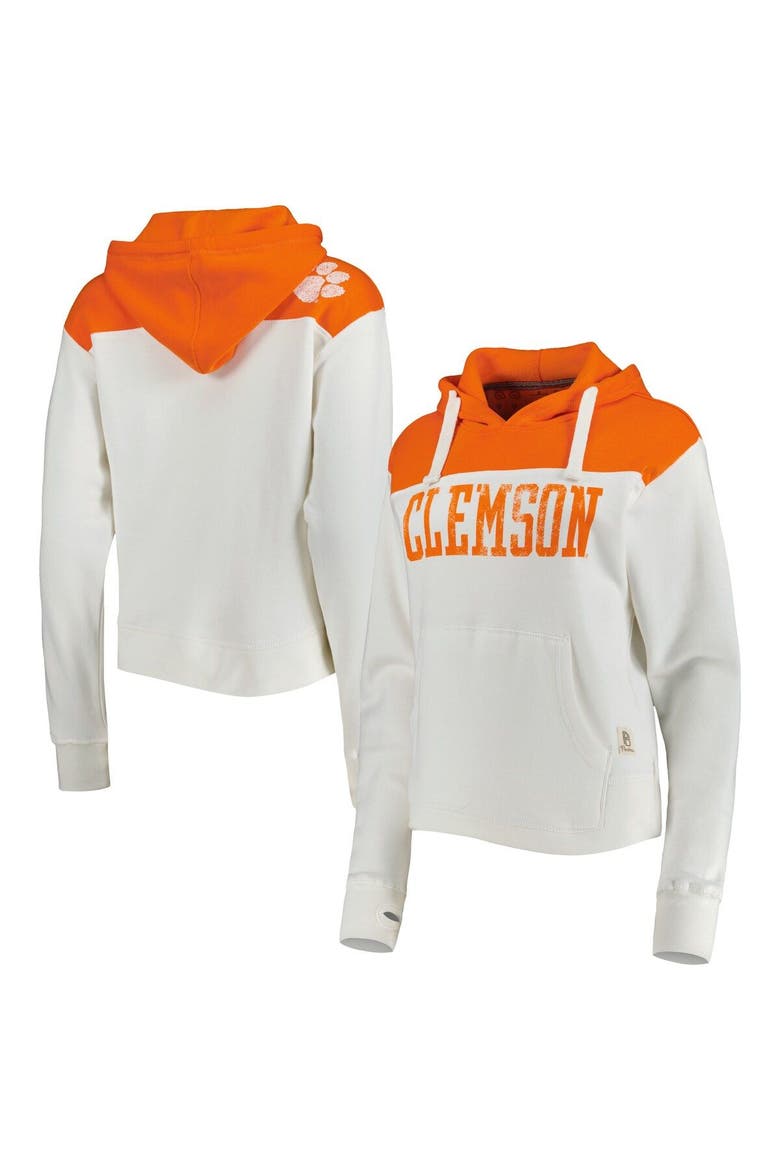 Women's Pressbox White/Orange Clemson Tigers Chicago 2-Hit Yoke Pullover Hoodie, Main, color, White