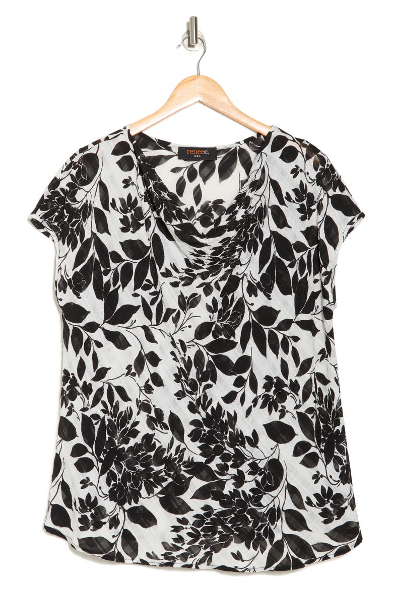 Floral Cowl Neck Top, Alternate, color, BLACK/ WHITE