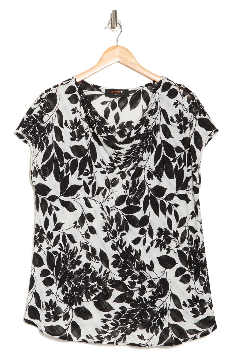 Renee C Floral Cowl Neck Top, Alternate, color, Black/ White