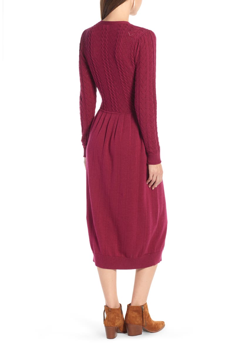 Tie Neck Cotton Blend Sweater Dress, Alternate, color, BURGUNDY PLUM