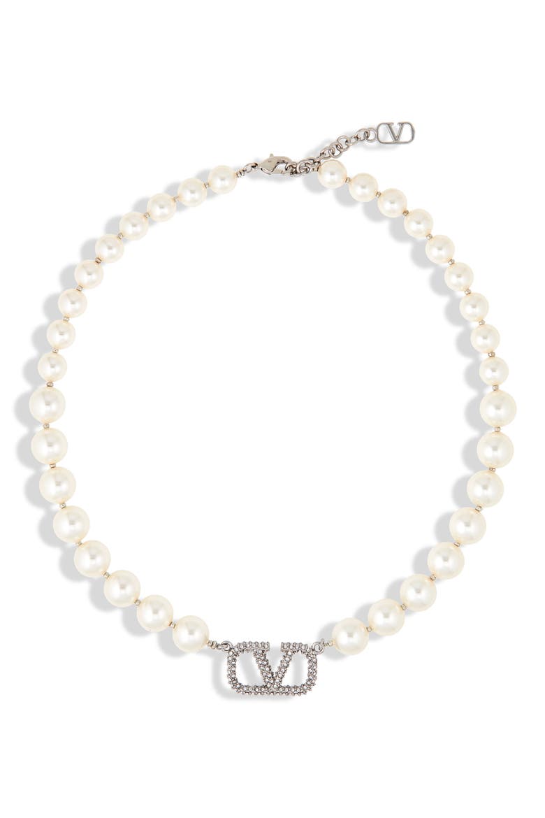 VLOGO Imitation Pearl Necklace, Main, color, ZQR PALLADIO/CREAM/CRYSTAL SIL