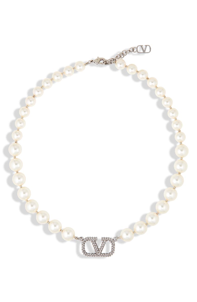 Valentino Garavani VLOGO Imitation Pearl Necklace, Main, color, 