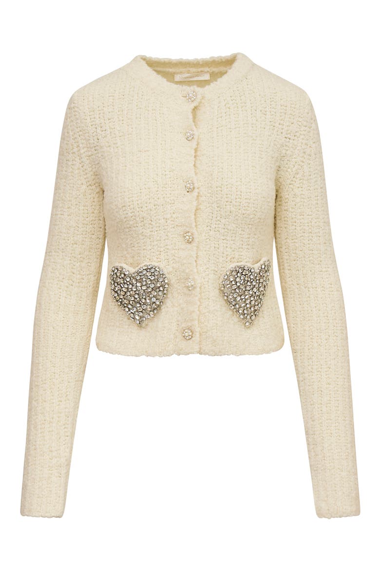 Leocadia Rhinestone Heart Wool Blend Cardigan, Alternate, color, WONDERLAND SHIMMER