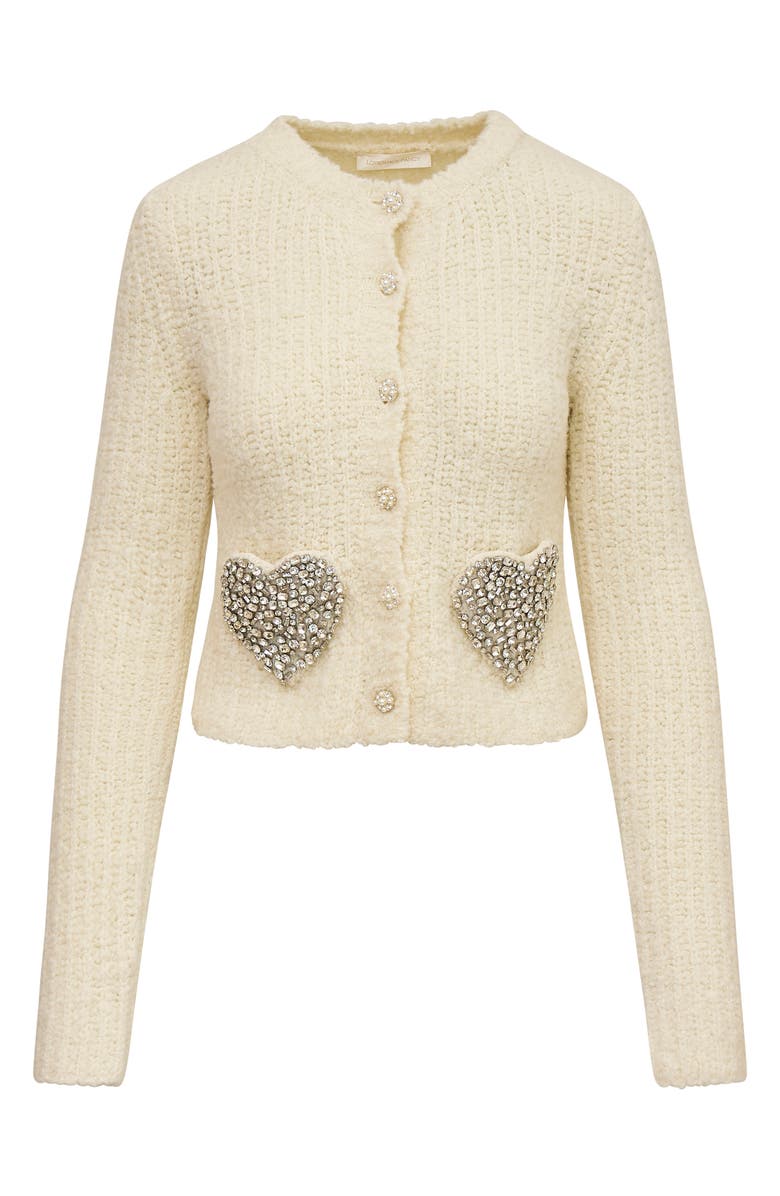 LoveShackFancy Leocadia Rhinestone Heart Wool Blend Cardigan, Main, color,