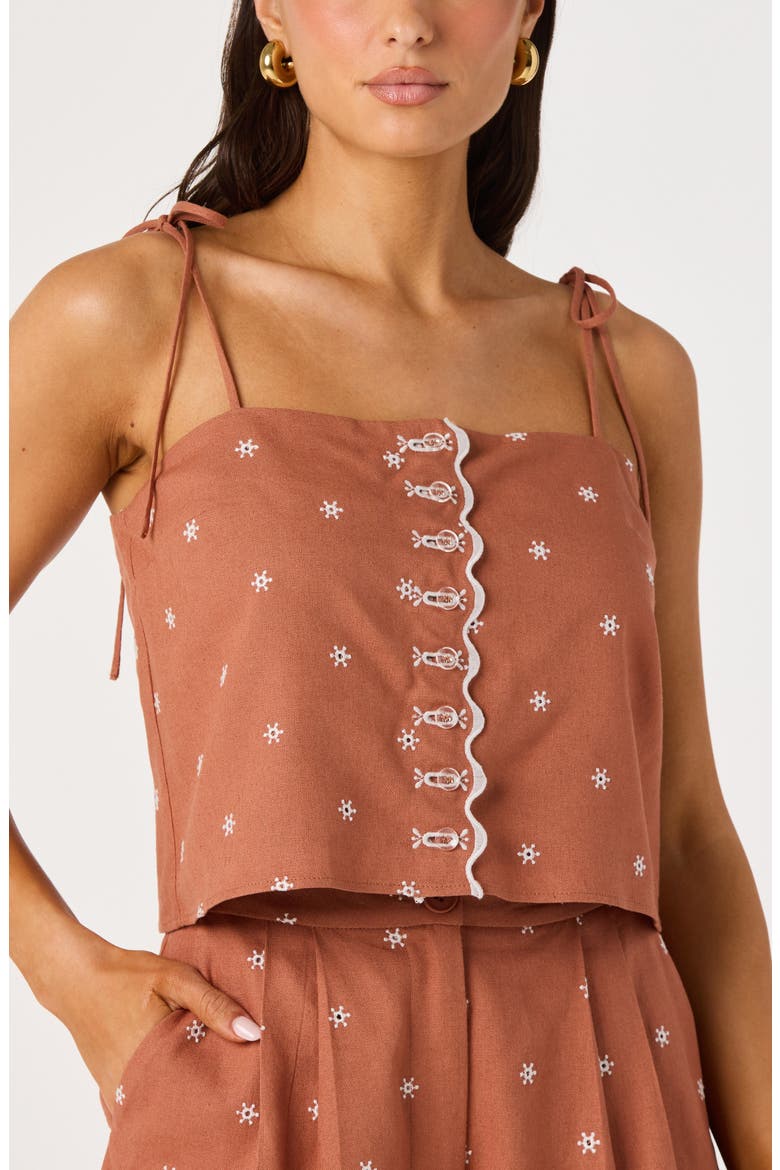 Justina Embroidered Linen Blend Crop Tank, Alternate, color, SIENNA