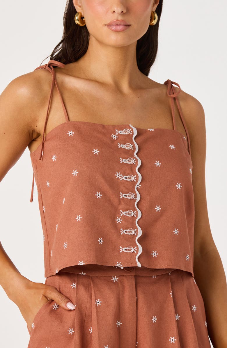 ASTR the Label Justina Embroidered Linen Blend Crop Tank, Alternate, color, Sienna