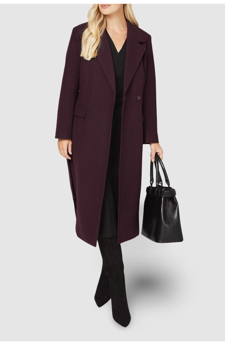 Wallis Petite Longline Belted Coat, Alternate, color, Berry