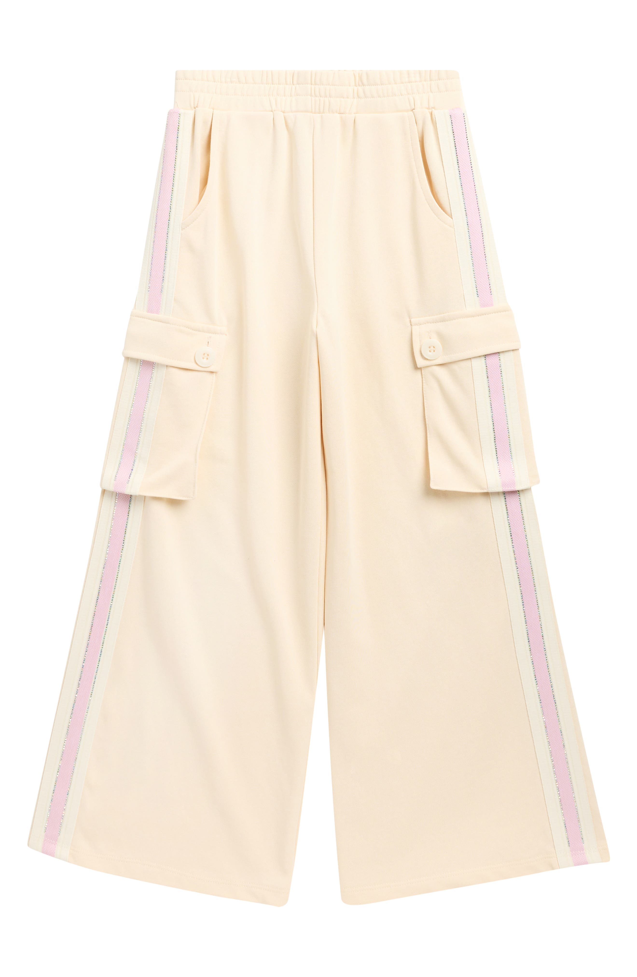 Kids' Beaded Stripe Cotton Blend Cargo Pants