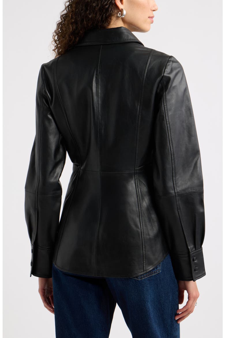 Waisted Leather Shirt, Alternate, color, BLACK