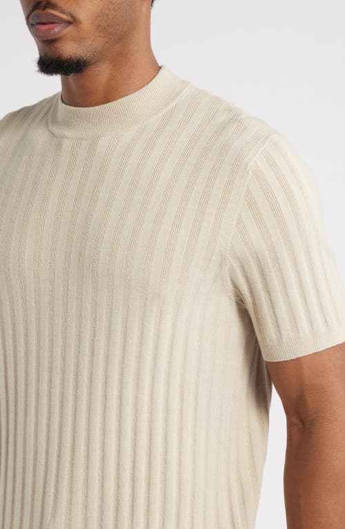 Open Edit Ribbed Short Sleeve Mock Neck Sweater In Beige Birch