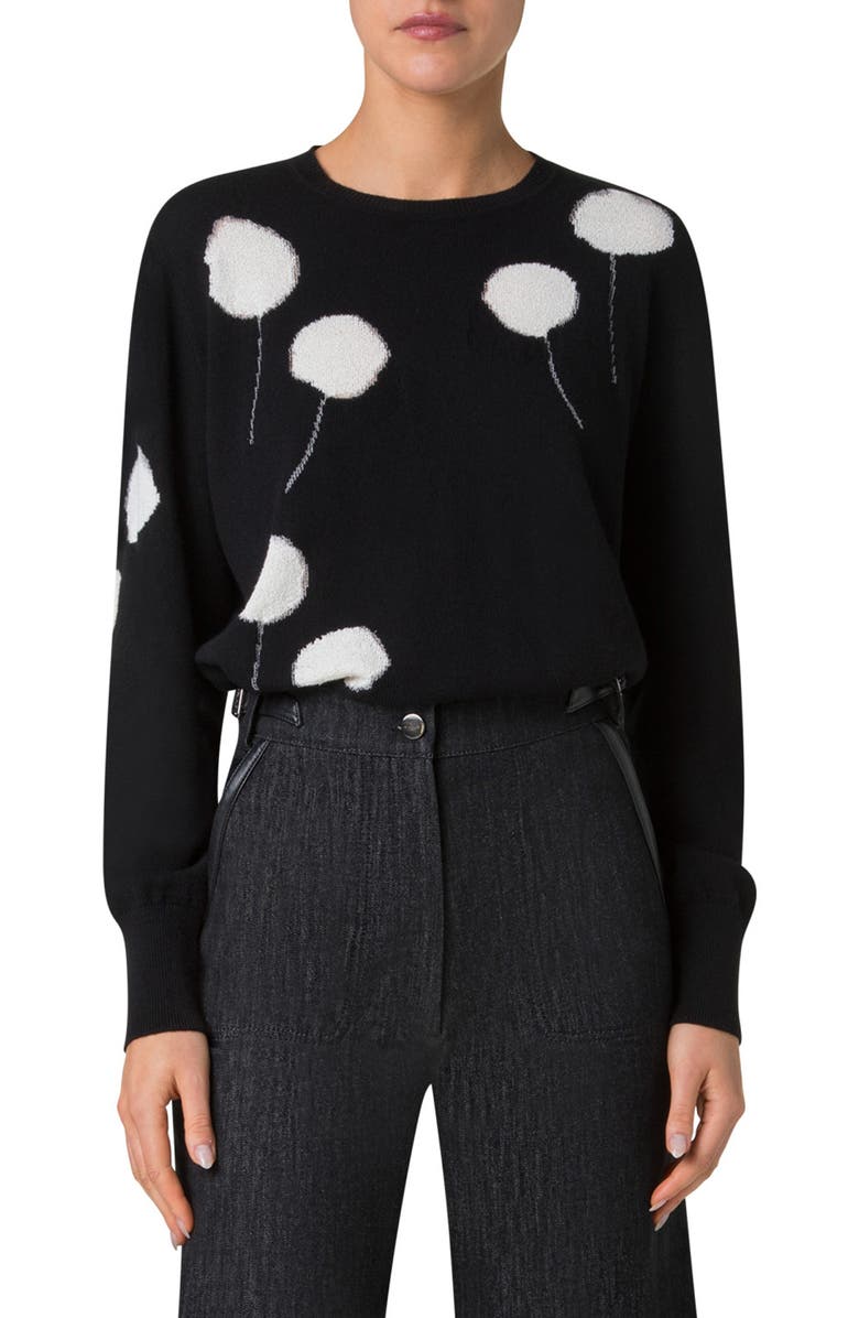 Akris Polka Dot Intarsia Cashmere & Cotton Blend Sweater, Main, color, 