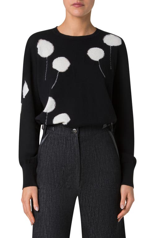 Akris Windflower Cashmere-cotton Crewneck Sweater In Black-ecru