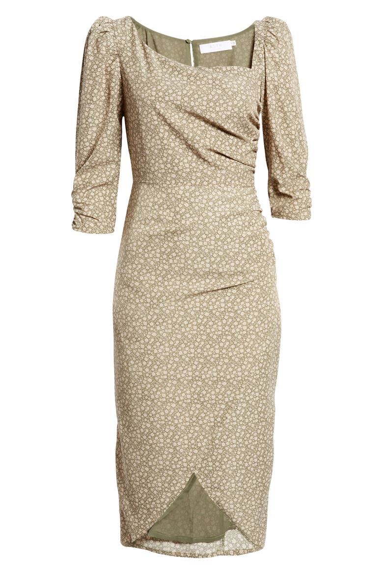 Asymmetric Neck Puff Shoulder Dress, Alternate, color, SAGE FLORAL
