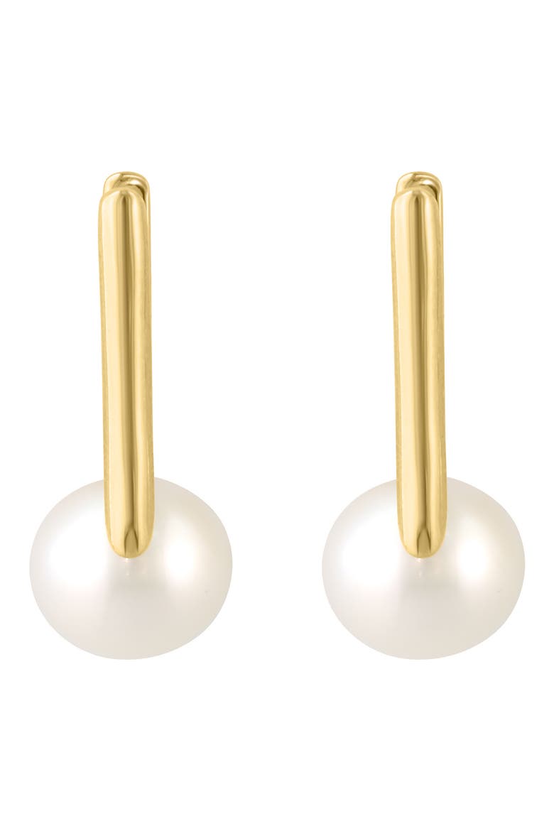 Imitation Pearl Huggie Hoop Earrings, Alternate, color, WHITE