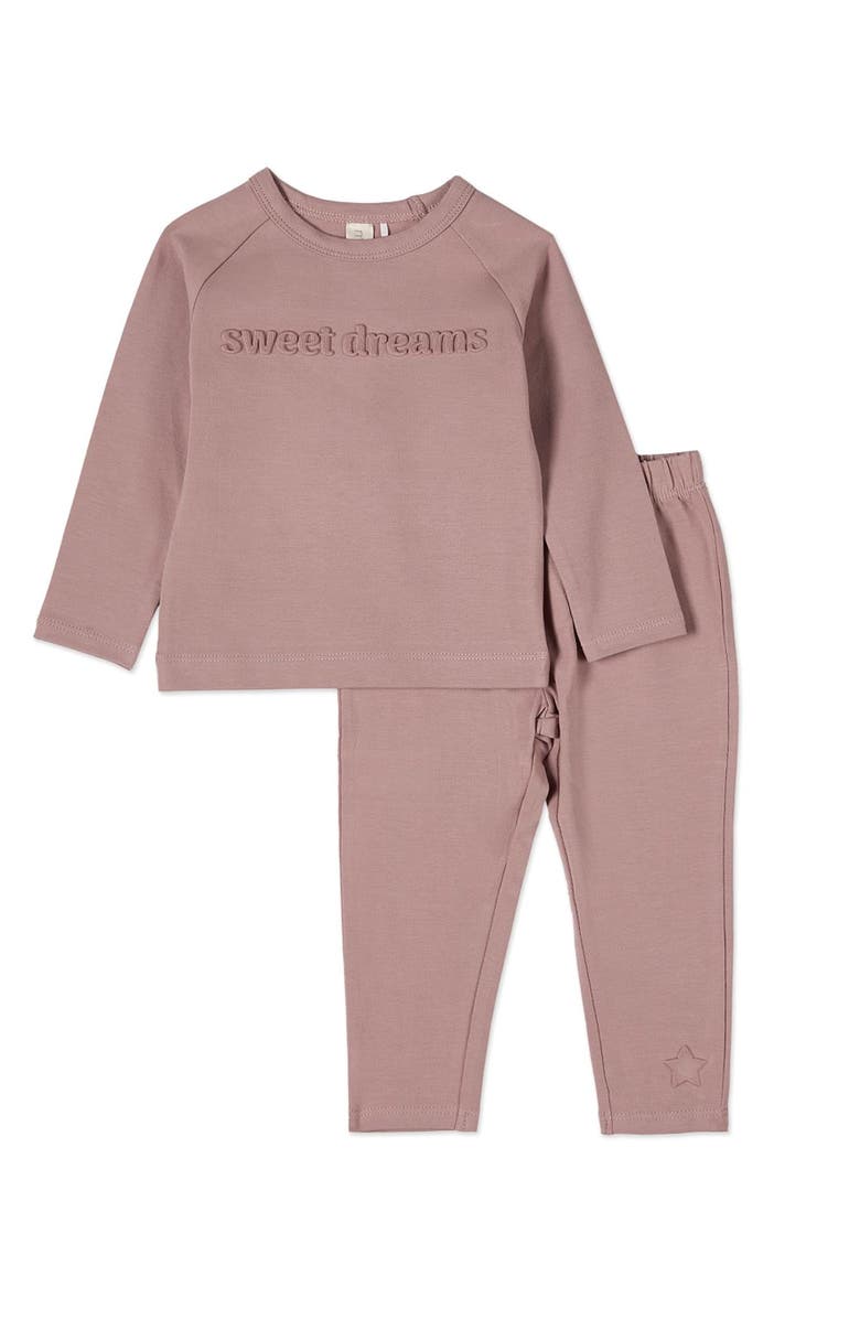 MiniMoi Kid
s Cotton Fleece 3D Embossed Pajama Set, Main, color, Mauve