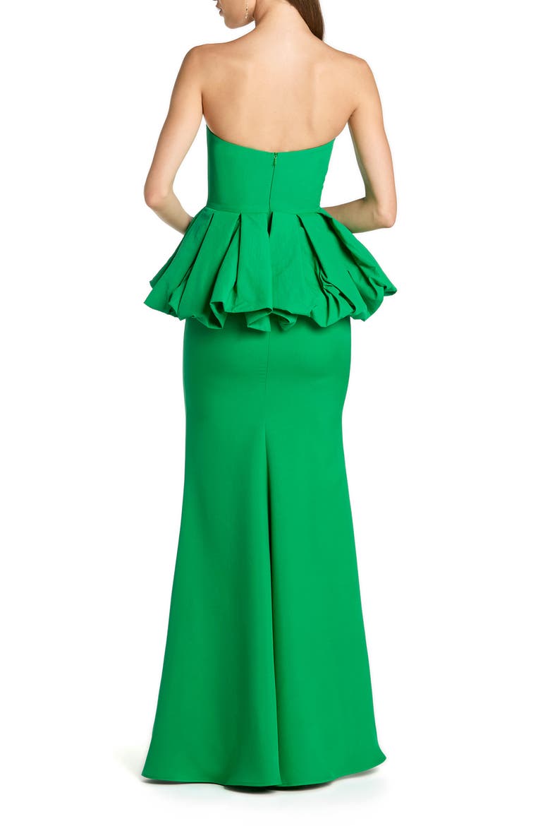 Strapless Peplum Trumpet Gown with Faille Bodice and Crepe Skirt, Alternate, color, Spring Green