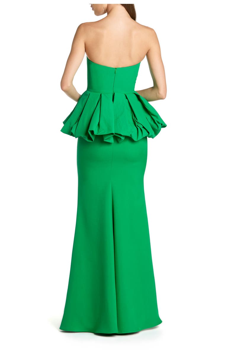 Mac Duggal Strapless Peplum Trumpet Gown with Faille Bodice and Crepe Skirt, Alternate, color, Spring Green