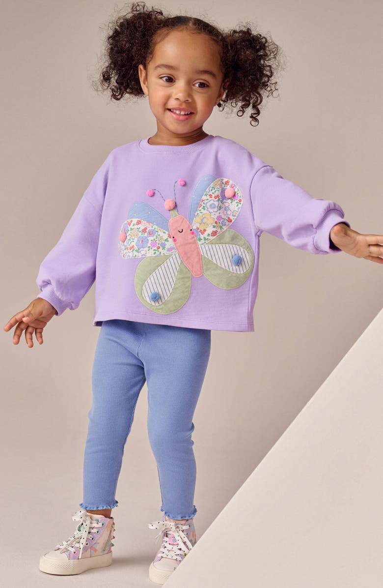 NEXT Kids' Butterfly Appliqué Top & Ribbed Leggings Set, Alternate, color, Purple