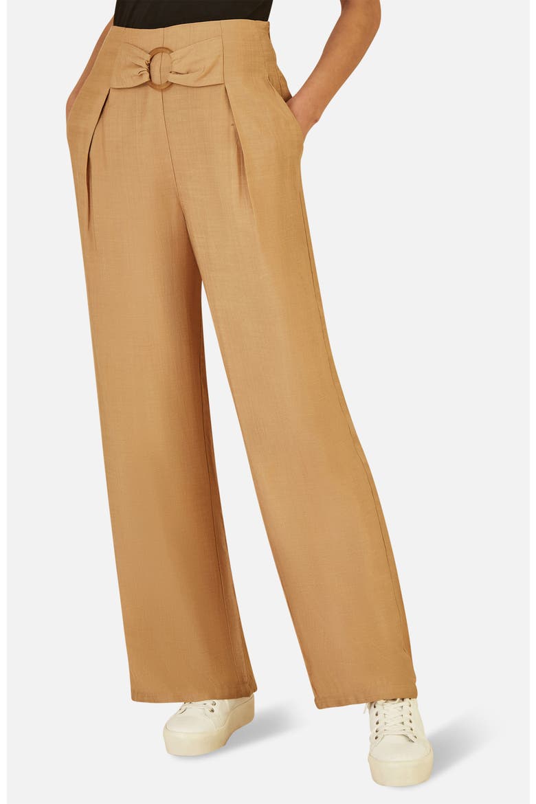 Buckle Detail Wide Leg Pants, Main, color, Brown
