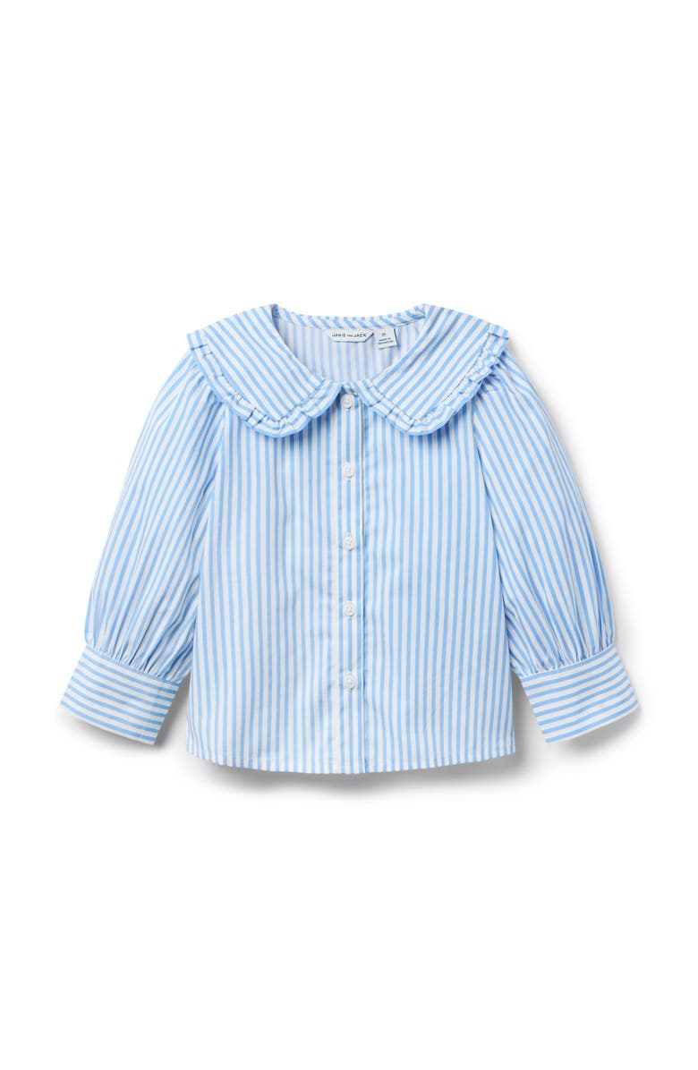 Janie and Jack Striped Ruffle Collar Top, Main, color, Blue
