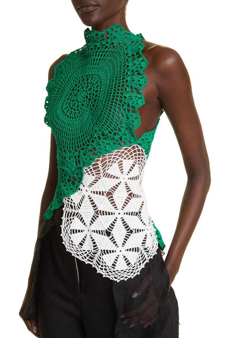 Christa Asymmetric Crochet Top, Alternate, color, GREEN / WHITE