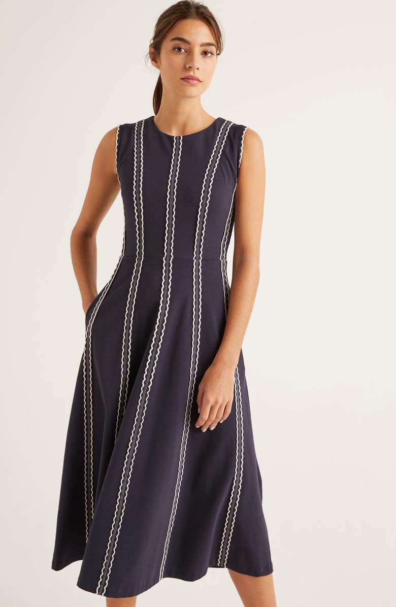 Boden Eve Scallop Stripe Ponte Knit Midi Dress, Alternate, color, 