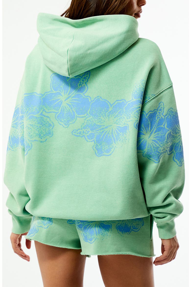 Hibiscus Print Cotton Blend Hoodie, Alternate, color, GREEN