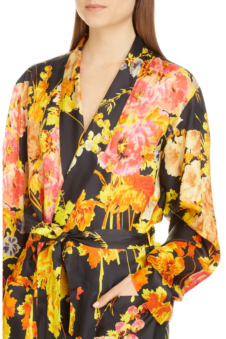 Floral Wrap Long Sleeve Dress, Alternate, color, BLACK