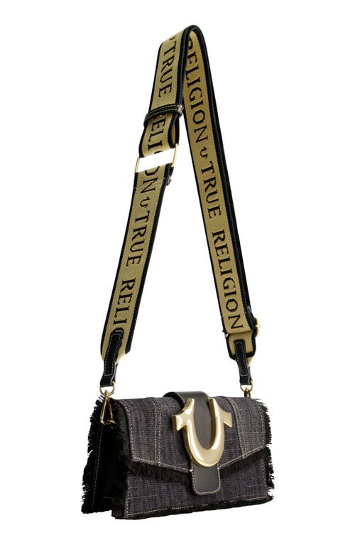 TRUE RELIGION TRUE RELIGION FRAYED DENIM FLAP CROSSBODY BAG