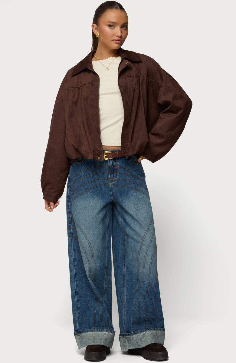 EDIKTED Cuffed Seamed Low Rise Baggy Jeans, Alternate, color, 