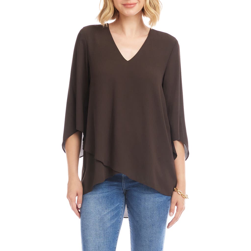 Karen Kane Crossover Hem Asymmetric Top In Brown