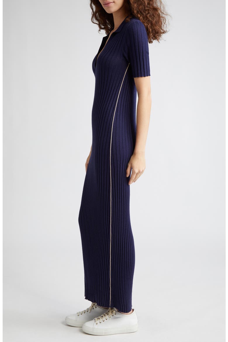Split Neck Cotton & Silk Rib Dress, Alternate, color, NAVY