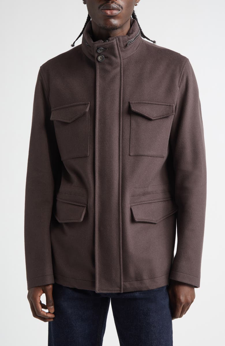 Herno Water Resistant Wool & Cashmere Field Jacket, Main, color, Chocolate
