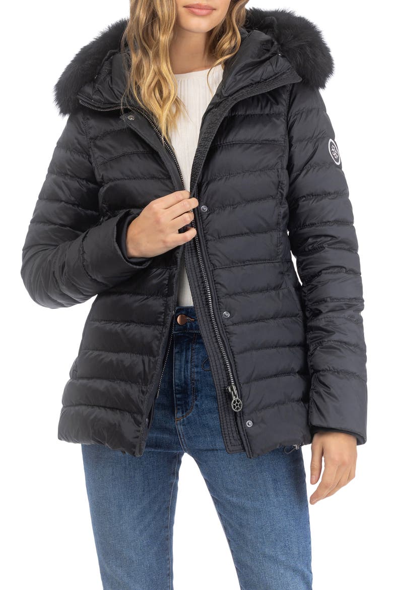 Apres-Ski Horizontal Short Jacket With Detachable Genuine Shearling Hood Trim, Alternate, color, BLACK/BLACK