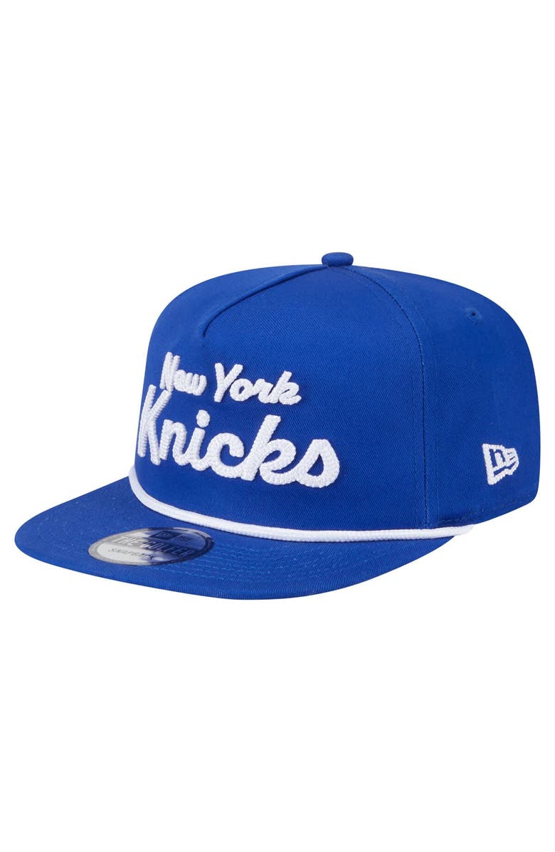 New Era Men's New Era Blue New York Knicks Team Text Golfer Snapback Hat, Alternate, color, 