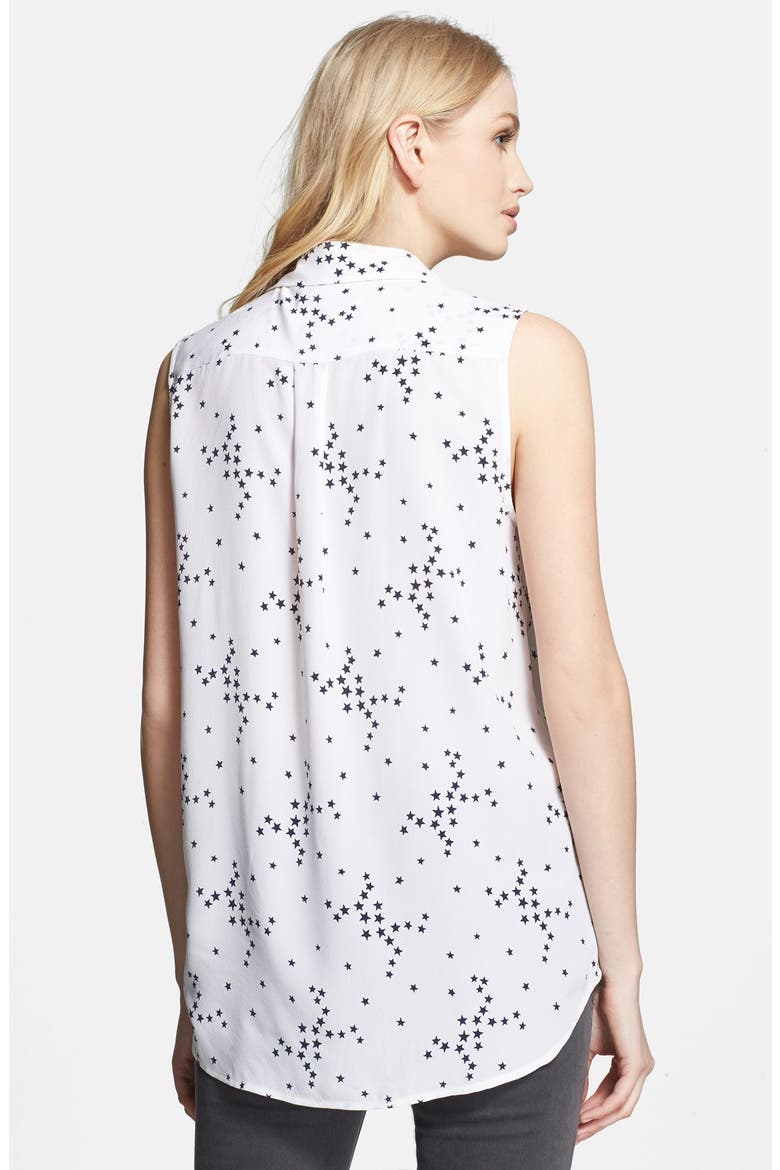 'Keira' Print Silk Sleeveless Shirt, Alternate, color, BRIGHT WHITE/ PEACOAT