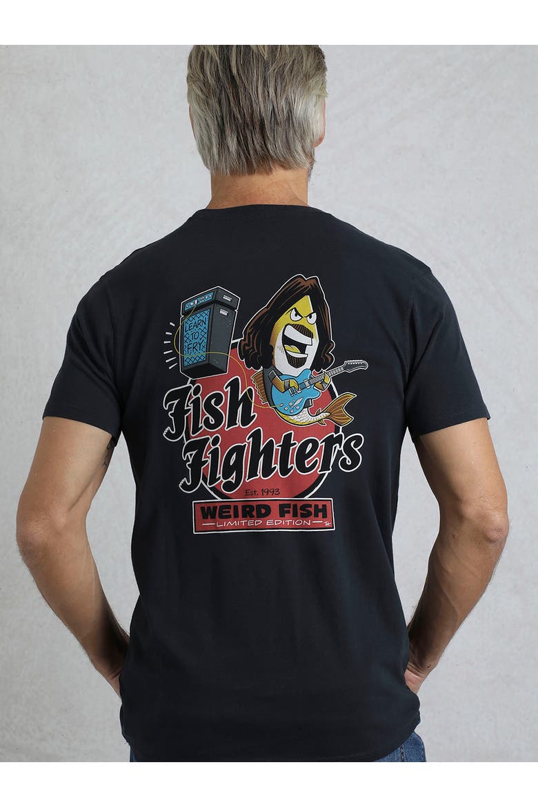 Fish Fighters Back Print Artist T-Shirt, Alternate, color, Navy