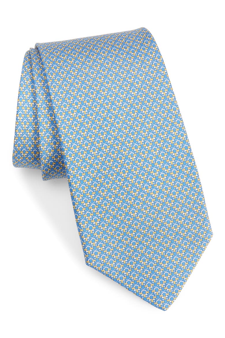 Gancini Pattern Silk Tie, Main, color, ROYAL/ GIALLO