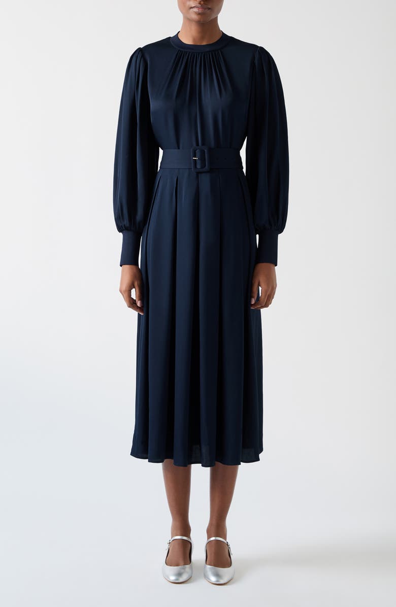 LK Bennett Rosanna Belted Long Sleeve Maxi Dress, Main, color, Navy