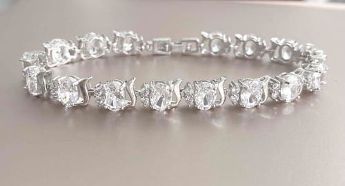Hollywood Sensation Cubic Zirconia Tennis Bracelet With Aaa+ Cubic Zirconia Oval And Round Cut In Silver