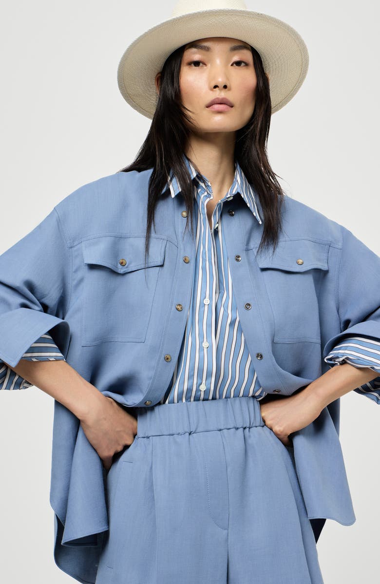 Brunello Cucinelli Fluid twill shirt, Alternate, color, Azure