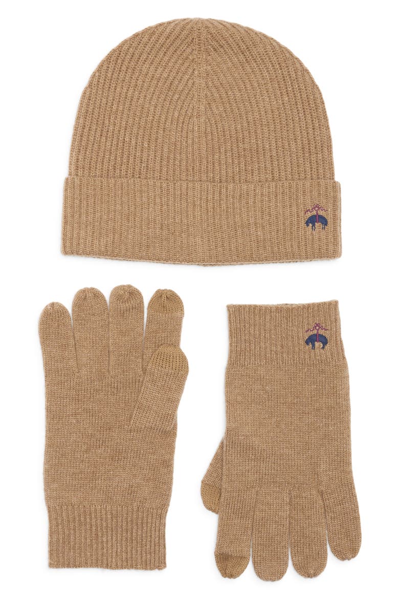Wool Blend Beanie & Gloves Set, Main, color, CAMEL